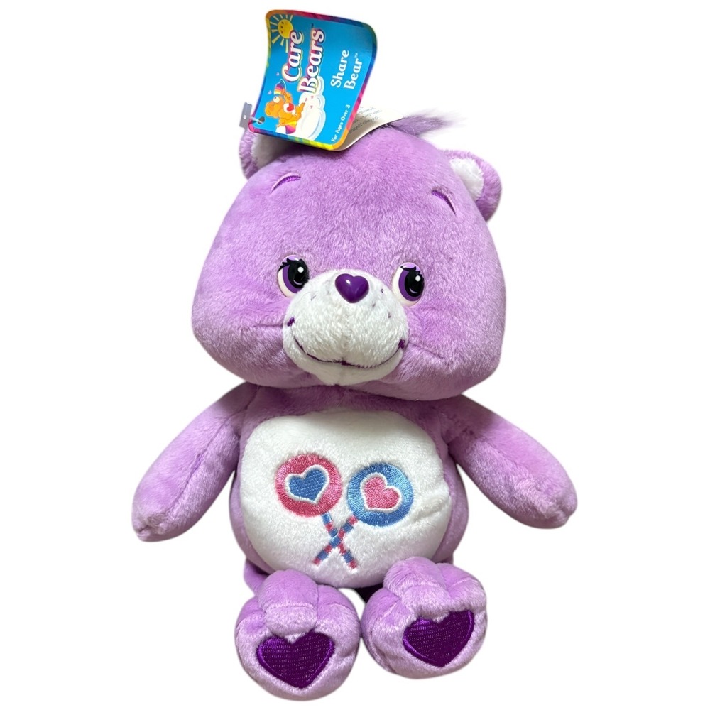 Care Bears 10in Plush Share Bear Purple 2002 Lollipop NWT Vintage